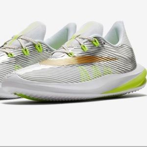 Nike Women’s White Metallic Gold and Neon Green Sneakers